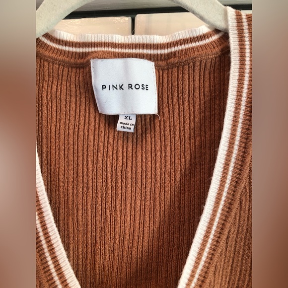 Pink Rose khaki & white, XL, long sleeve waist crop sweater - Picture 2 of 12